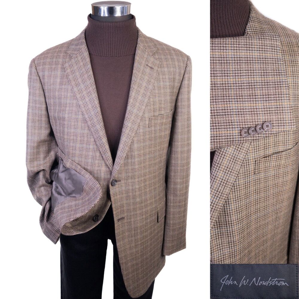 JOHN W NORDSTROM Houndstooth Check Sport Coat Casual Blazer 46R Wool Two Button
